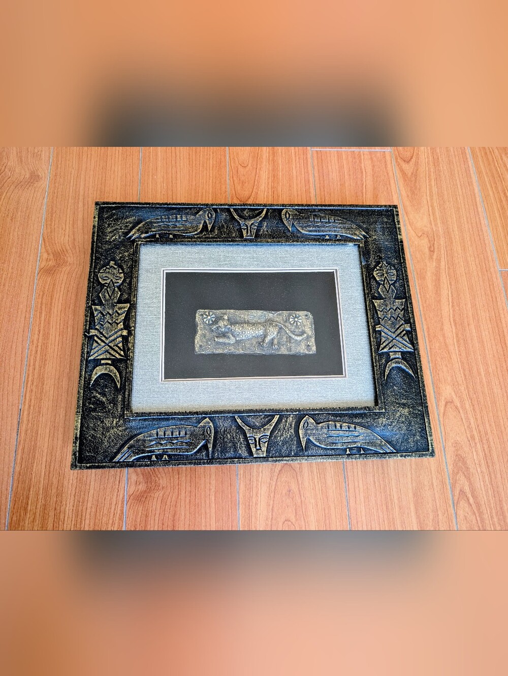 Framed Decorative Relief Art in Black and Gold